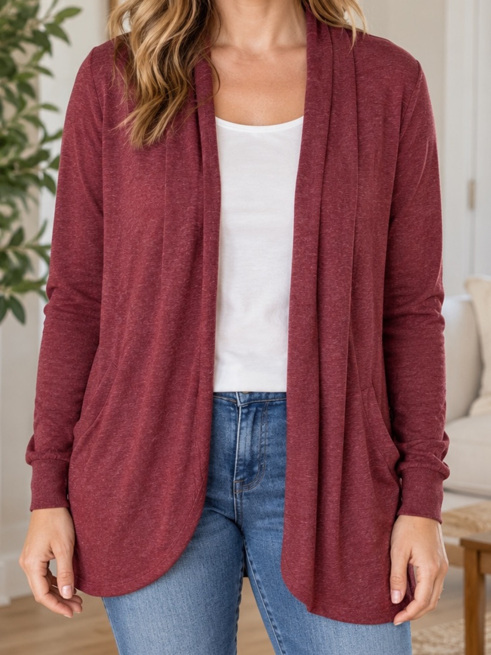 Ella Moss Open-Front Cardigan Sweater - Burgundy